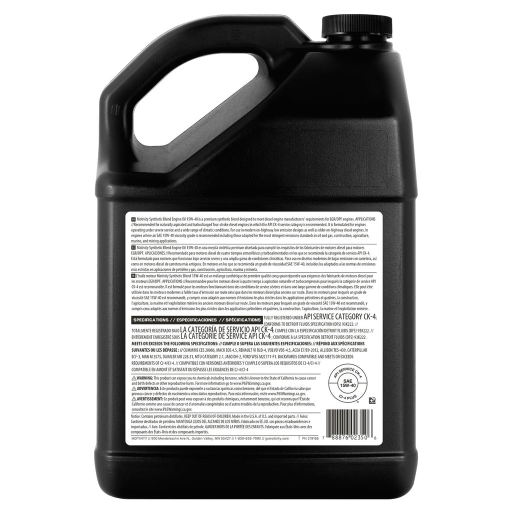 Motivity HD 15W40 Synthetic Oil Change Kit Fits Ram 2500 3500 4500 5500 6.7L/5.9L Cummins 1989-2024 - 4 Gallons